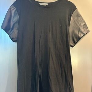 Vince Black Tee with Leather-Style Sleeves